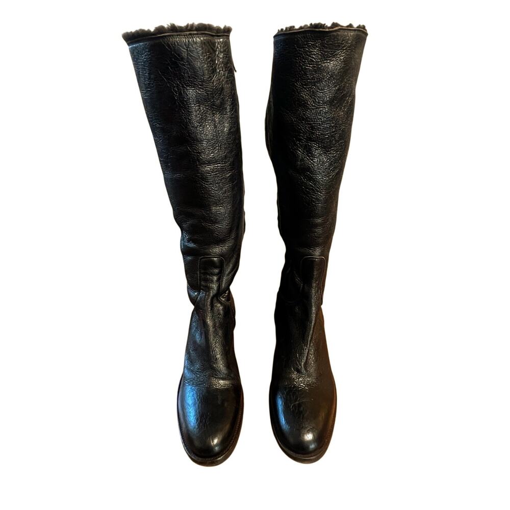 JIL SANDER Italy Dark Brown Leather Shearling Lined Tall Boots | 38 - Picture 3 of 14